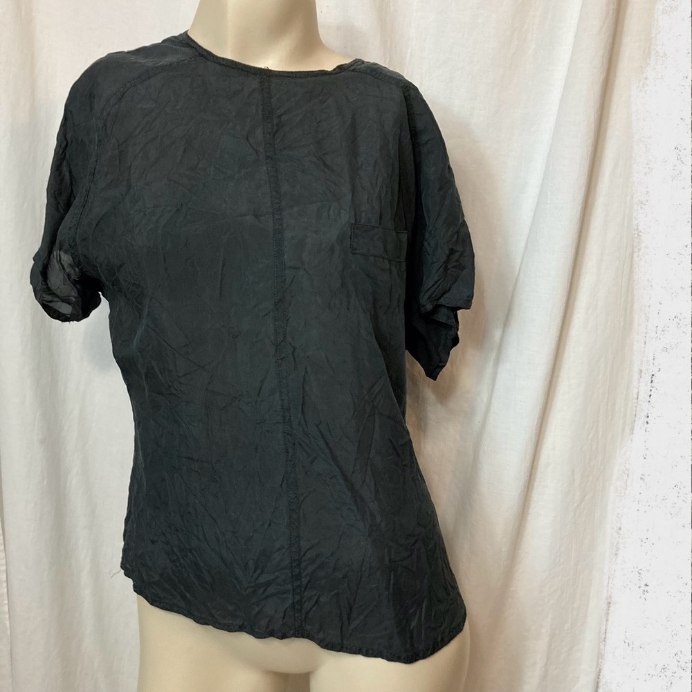 Vintage women’s medium Milagro black silk short sleeve blouse top